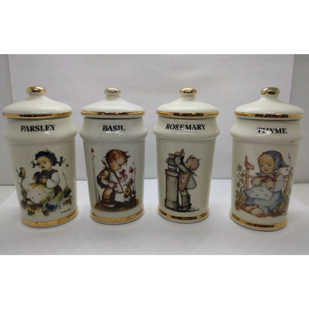 Vintage Basil, Thyme, Parsley,Rosemary Hummel 1987 Cham, Switzerland Spice Jars